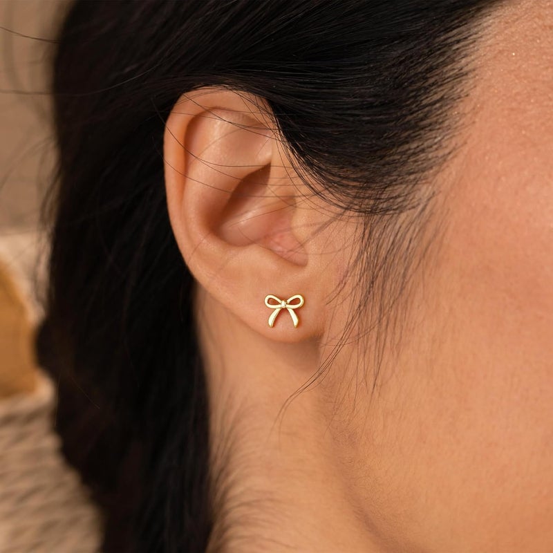 JIAOGE Valentines Day Gifts for Her Kids Teen Girls - Gold Bow Earrings for Women Jewelry Huggie Hoop Stud Earrings Hypoallergenic CZ Pearl Drop Bow Earring Gifts for Girls Wedding Birthday Gifts - Image 3